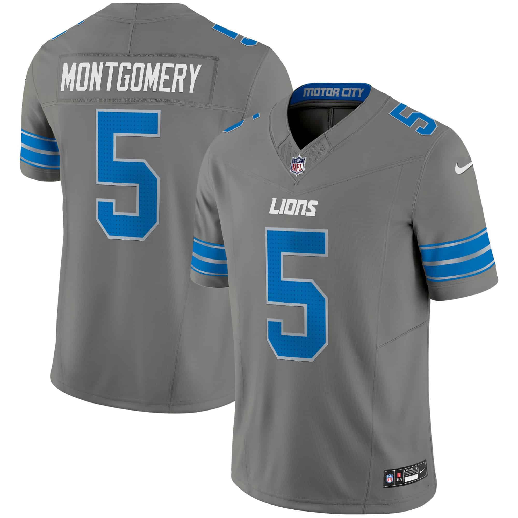 Men Detroit Lions #5 Montgomery Grey 2024 Nike Vapor Limited NFL Jersey